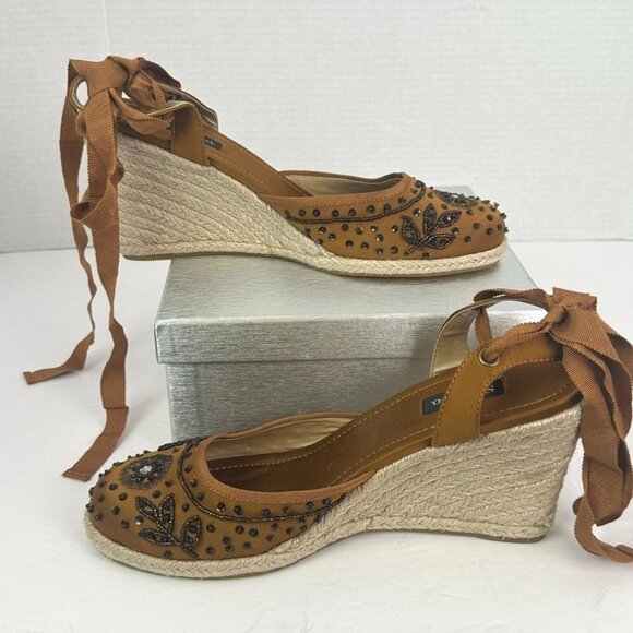 Style & Co. Kimba High Heel Wedge Espadrille Sandals Brown Floral Size 10M - Picture 4 of 13